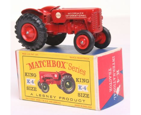 Matchbox Kingsize K-4  International McCormick Tractor, red body/steering wheel, red plastic wheel hubs, in near mint conditi