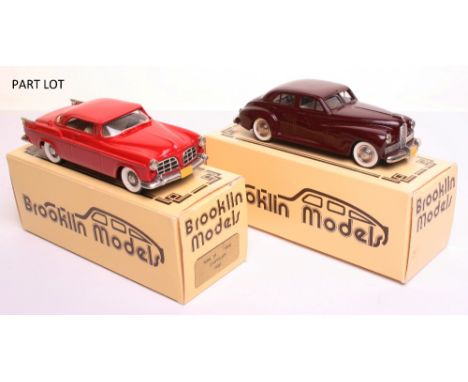 Four Brooklin Models,1/43 scale cast metal, BRK.18  (1941) Packard Clipper, maroon body and BRK  19 (1955) Chrysler 300C, red