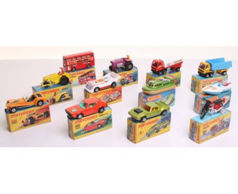 Twelve Matchbox Superfast 1:75 series boxed,2 Rescue Hovercraft, 5 Seafire,9 AMX Javelin,17 The Londoner Matchbox bus,18 Hond