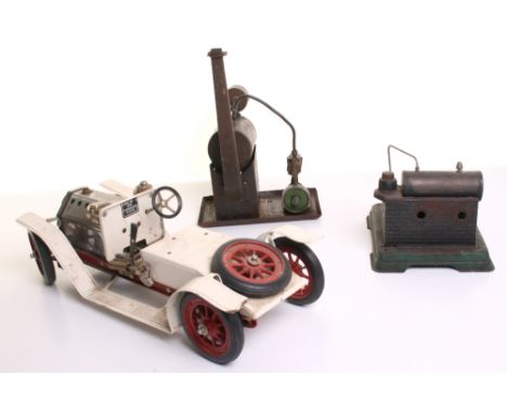 Three Live Steam models, DC (Germany) Static engine on stand 17cm x 15cm (missing burner), Sinclair &amp; Co London made in G