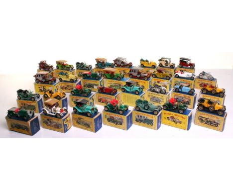 Thirty One Matchbox Yesteryear Models blue/yellow boxes including:Y-5 Bentley, Y-6 Bugatti (red) Y-10 Mercedes 36/220,Y-11 Pa