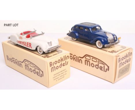 Four Brooklin Models,1/43 scale cast metal, BRK.7 (1934) Chrysler Airflow 4 Door sedan, blue body, BRK 8A (1941)  Chrysler Ne