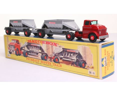 Matchbox Major Pack M-4 Fruehauf Hopper Train, dark red cab, silver hoppers, red plastic hubs with black tyres,with M-4 base 