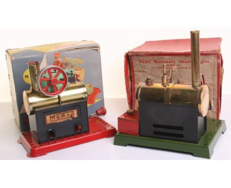 Two Live Steam models, Latimer Productions,L.5 Models Stationary Steam Engine, with flywheel, burner, funnel, in excellent co