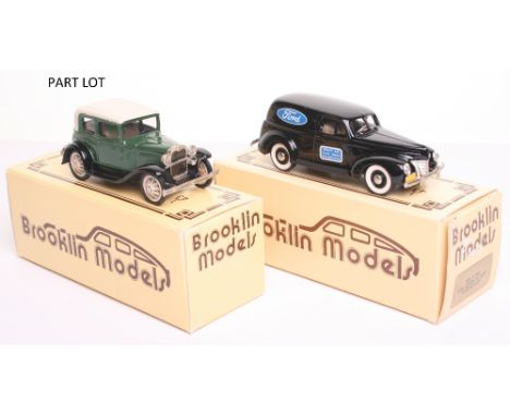 Four Brooklin Models,1/43 scale cast metal, BRK.3 (1930) Ford Model A Victoria, green body/white roof, BRK 9 (1940) Ford Seda