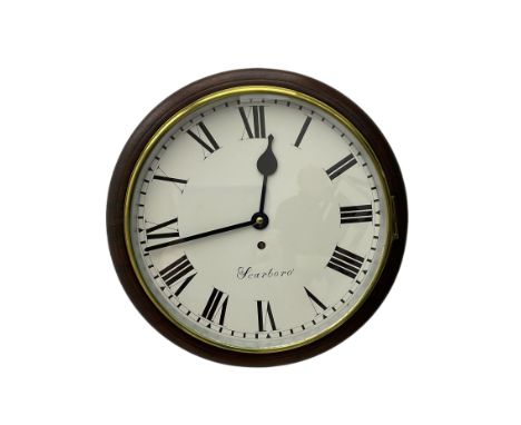 English - Early 20th century 8-day mahogany cased fusee wall clock, with a spun brass bezel and 12" painted dial inscribed "S