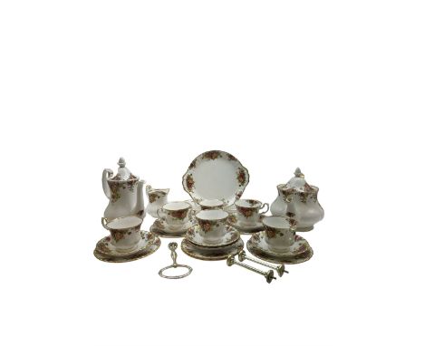 Royal Albert Old Country Roses pattern tea service for five, including teapot, coffee pot, milk jug, cuts and saucers etc 