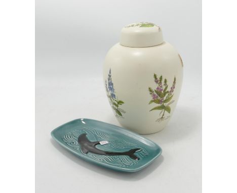 Poole Pottery Ginger Jar &amp; Dolphin Pin Tray: tallest 19cm 