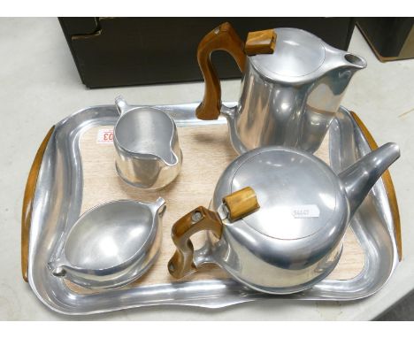 Piquot Ware Stainless Steel Tea Service: including tray 