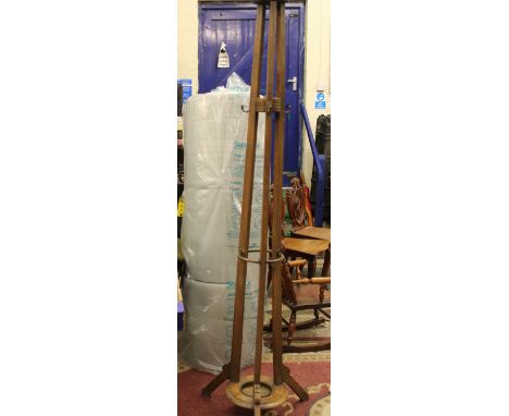 Art Deco oak tapering coat and umbrella/ stick stand: height 187cm 