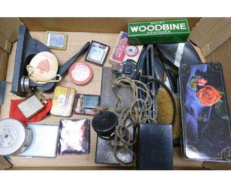 A mixed collection of items to include: Parker Beacon Cigarette lighter, Cigar Cutter, Ronson Lighters, Zippo Tape measure, W