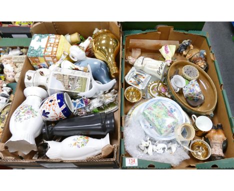 A mixed collection of items to include: Wade Scotch Whisky Decanters,Royal Albert items, Empire branded lidded box, Art Deco 