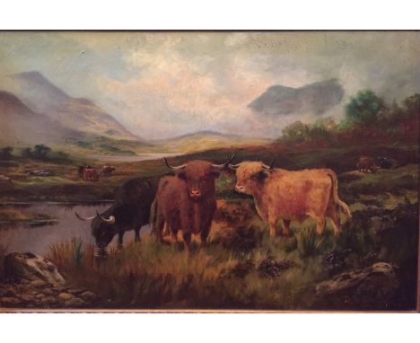 M W MILLWARD 19TH/EARLY 20TH CENTURYHIGHLAND CATTLE IN A LANDSCAPEOil on Canvas 20in x 30 inSigned and Dated 1903 Lower Right