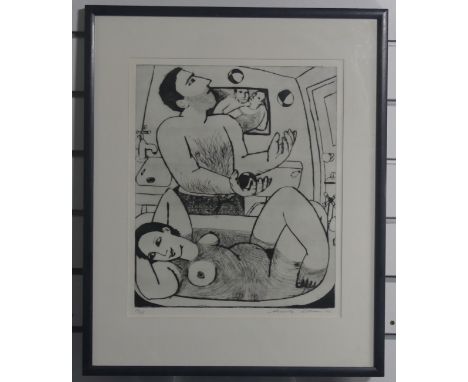 Anita Klein (b. 1960), Juggling in the Bathroom, limited edition dry point etching, no.19 of 25, signed in pencil and dated ‘