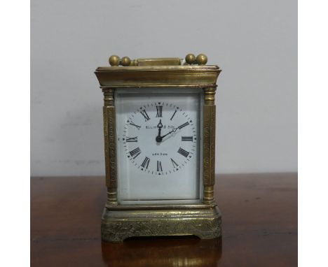 A miniature Elliot &amp; son brass cased carriage Clock,&nbsp;with a single train 8-day movement with white enamel dial, sign