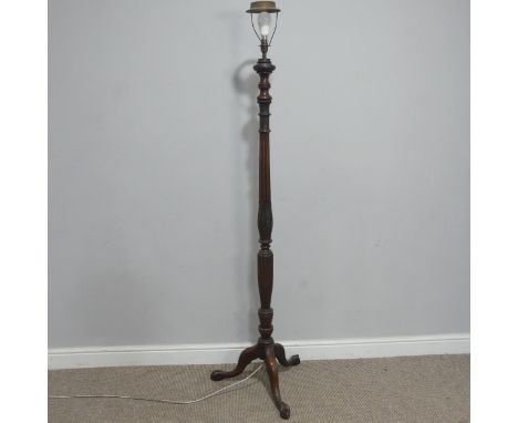 A 19th century carved standard Lamp, carved and reeded column, raised on tripod base and claw ball feet, H 172.5 cm.