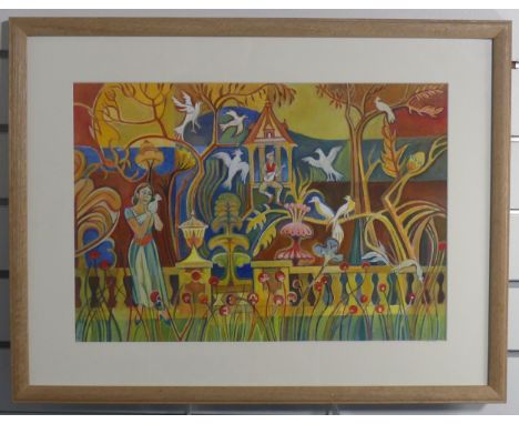 Richard Slater (1927-2022) The Musician, watercolour and Indian gouache, signed lower left, bears gallery label verso, 35cm x