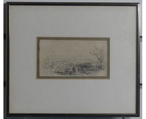David Cox Snr (British, 1783-1859), Study for Windsor: The Queen, black chalk, 7.5cm x 14cm, framed. Note: This drawing is a 