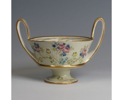 A William Moorcroft for Macintyre &amp; Co. twin-handled pedestal Bowl, high of footed circular form with twin hoop handles, 