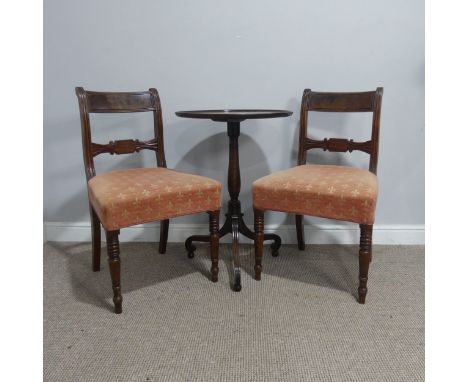 A pair of antique mahogany dining Chairs, W 50 cm x H 85 cm x D 50 cm, together with an antique mahogany tripod Table(3)