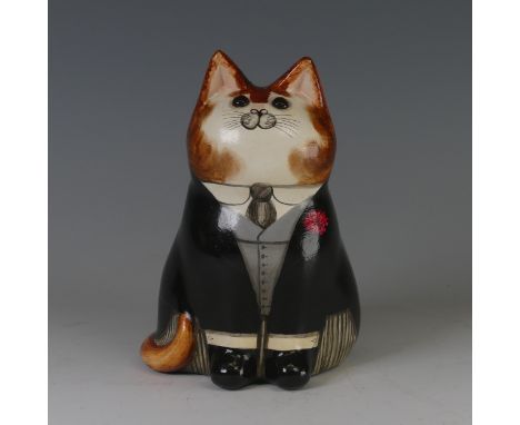 A Joan and David De Bethel, Rye Pottery, Black Tie Cat, with glass eyes and hand-painted decoration, the base hand inscribed 