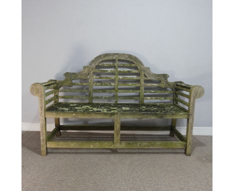 A 20th century weathered teak Lutyens style garden Bench, W 168 cm x H 104.5 cm x D 57 cm.