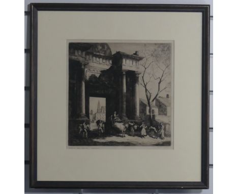 Sidney Tushingham (British, 1884-1968), Puerta del Puente, Cordova, etching, signed and titled in pencil, image size 27cm x 2