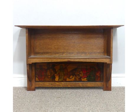 A Shapland and Petter of Barnstaple oak Arts and Crafts wall Bookshelf,&nbsp;comprising of a single open shelf supported by s