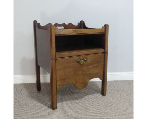 A 19th century mahogany tray-top Commode,&nbsp;the shaped gallery pierced with handgrip, above open shelf and a converted pul