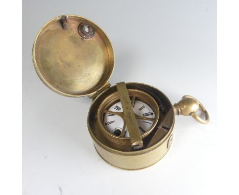 A 20th century J. Burk original portable brass&nbsp;guard-watchman‘s Clock, the white enamel dial with Roman numerals and uni