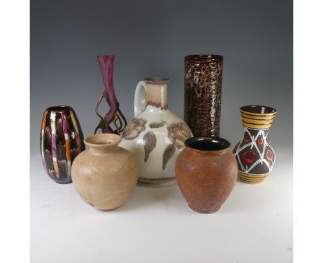 A small quantity of West German Pottery, to include an interesting ovoid Vase with alternating dashes of lustrous colour, H 1