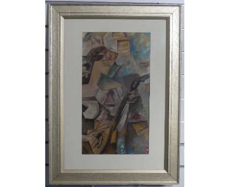 After Pablo Picasso (French, 1881-1973), Jeune fille à la Mandolin (Fanny Tellier), oil on panel, 64cm x 43cm, framed and gla