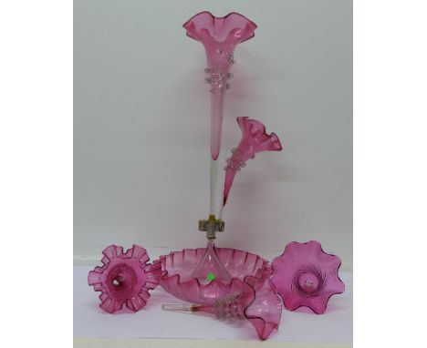 A cranberry glass epergne, a/f