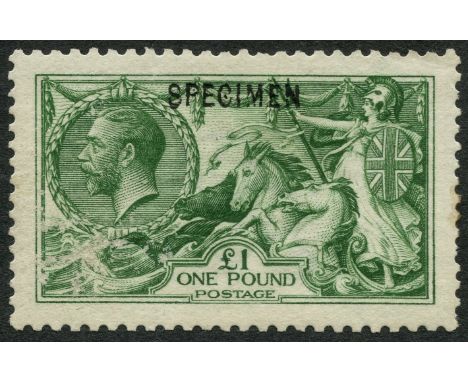 One stamp;- £1 seahorse overprint specimen mint, minor imperfections (SG 403s)