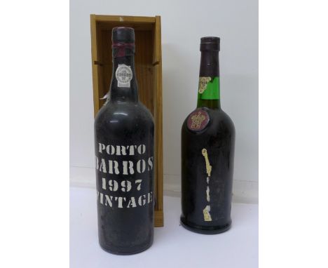 Two bottles of vintage port, Porto Barros 1997 and one Tawny Port lacking label, the top marked Fonsecau Porto