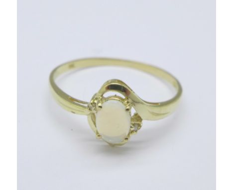 A 9ct gold, opal and diamond ring, 0.9g, O