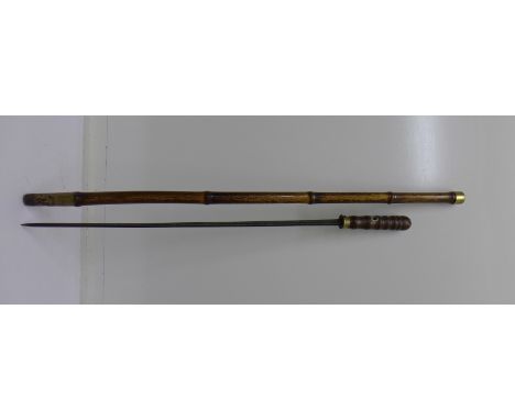A 19th Century swordstick with bamboo and brass mounts