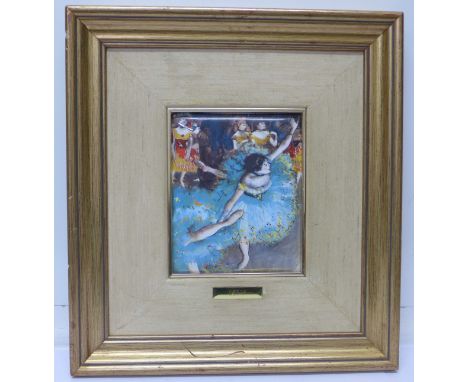 A Spanish enamel plaque, after Degas, study of ballet dancers