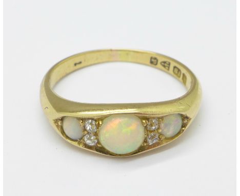 An 18ct gold, opal and diamond ring, Chester 1898, 3.6g, N