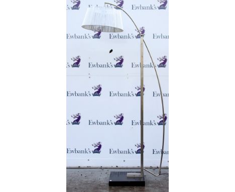 Modern chrome arc floor lamp on black marble base, adjustable height mechanism, h220cm.    