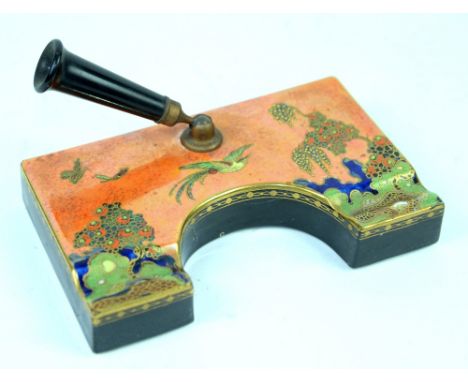 Carltonware desk stand, 1930s, with lustre decoration on orange ground and gilded highlights, 15cm x 9cm.    CONDITION, tiny 