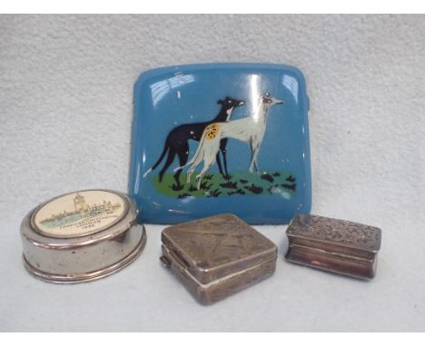 A 19TH CENTURY SILVER SNUFF BOX&nbsp;with engraved decoration, together with a white metal snuff box, a cigarette case and a 