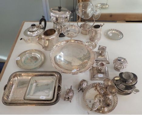 A QUANTITY OF SILVER-PLATED WARE  including a lighter, candlesticks and others