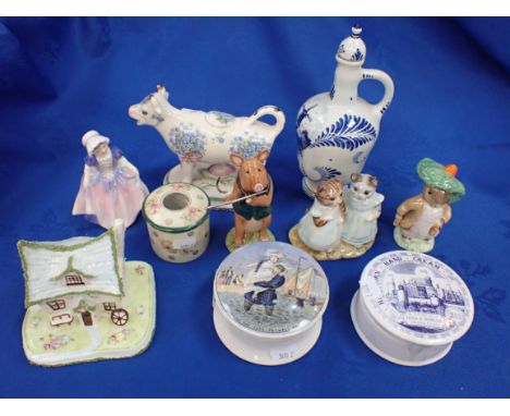 A BESWICK 'DAVID' THE FLUTE PLAYING PIG, ROYAL ALBERT BEATRIX POTTER FIGURES a prattware pot; 'Landing the fare, Pegwell Bay'