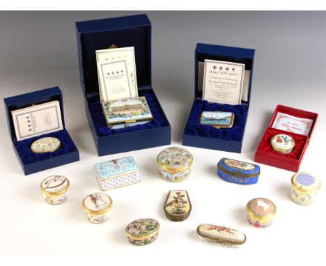 Three limited edition Halcyon Days enamel boxes, comprising: 'The Royal Residences', numbered 106 of 500, in box with certifi