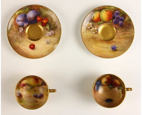 A Royal Worcester porcelain miniature cabinet cup and saucer in the ‘Fallen Fruits’ pattern, early 20th century, the cup sign