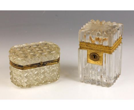 A Palais Royal style glass table box in the manner of Baccarat, 19th century, the reeded body with ribbed corners, the gilt m