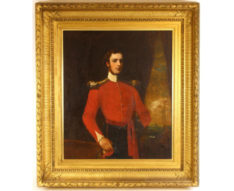Circle of William Salter (British, 1804-1875),A three quarter length portrait of Henry Nicholetts (British, 1840-1856) in sca