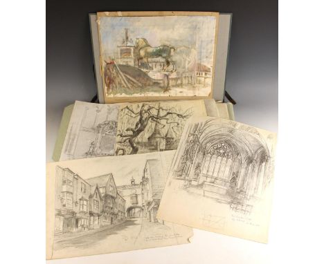 William Beswick (British, 20th century),A portfolio of architectural sketches, to include cathedral interiors, church interio