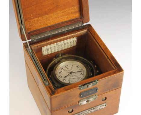 An American WWII Hamilton marine chronometer watch, Model 22, circa 1943, the two tier mahogany box applied with makers plaqu